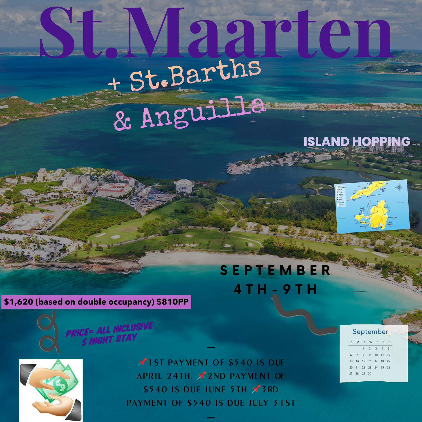 ST.MAARTEN 🎉 1st payment. Fee added for credit card payments